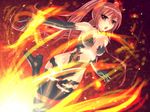  elbow_gloves erect_nipples fire haiyore!_nyaruko-san jpeg_artifacts kuuko long_hair red_eyes red_hair tokei_(aomr-hrsk) torn_clothes twintails 