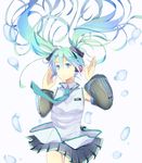  detached_sleeves floating_hair hatsune_miku hatsune_miku_(vocaloid3) headphones long_hair necktie ru see-through skirt solo twintails vocaloid 