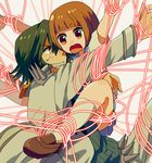  1girl brown_hair entangled kill_la_kill life_fiber mankanshoku_mako red_string sanageyama_uzu school_uniform serafuku shinonoko_(tubamecider) short_hair spikes string 