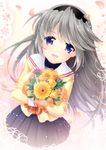  blue_eyes bouquet clannad flower hairband highres hikarizaka_private_high_school_uniform long_hair sakagami_tomoyo school_uniform serafuku silver_hair tsukasaki_aoi 