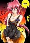  blue_eyes blush breast_squeeze breasts cleavage diesel-turbo hair_ribbon halloween large_breasts long_hair looking_at_viewer lyrical_nanoha mahou_shoujo_lyrical_nanoha ponytail ribbon shiny shiny_skin signum solo 