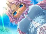  1girl blue_eyes blush game_cg hikage_eiji koihime_musou pink_hair sonken 
