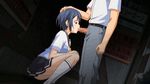  animated animated_gif blue_hair bus_stop censored clothed fellatio hand_on_head kneehighs oral penis school_uniform skirt socks squatting tsukuyama_nagisa uhou_renka 