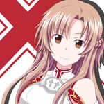  asuna_(sao) breastplate brown_eyes brown_hair long_hair smile sword_art_online zerusu03 