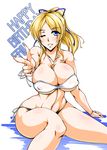  ayase_eli birthday blonde_hair blue_eyes blush breasts bursting_breasts kanten large_breasts looking_at_viewer love_live!_school_idol_project smile swimsuit wink 