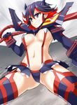  breasts heirou kill_la_kill large_breasts matoi_ryuuko midriff multicolored_hair senketsu smile suspenders sword two-tone_hair weapon 