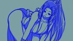  1girl bare_shoulders bent_over breasts cleavage fatal_fury female huge_breasts king_of_fighters knot konekonewasabii long_hair long_ponytail monochrome ponytail rope shiranui_mai simple_background snk solo 