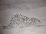  black_and_white crouching feline fur greyscale hunting leopard mammal monochrome pencil plejman snow spots 