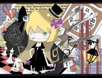  bad_id bad_pixiv_id blonde_hair blood blue_eyes board_game chess eyepatch hat key locker long_hair original remedei ribbon scissors smile solo 