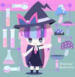  blue_eyes blush bow chemistry_set hat long_hair multicolored_hair mushroom necktie original pink_hair remedei ribbon skirt smile witch witch_hat 
