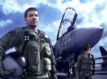  1girl 3d ace_combat ace_combat_5 aircraft airplane blue_sky cloud day f-14_tomcat fighter_jet headwear_removed helmet helmet_removed highres jack_bartlett jet kei_nagase military military_vehicle namco official_art pilot pilot_suit sky 