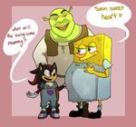  crossgender english_text female group hedgehog male mammal ogre pregnant red_eyes sega shadow_the_hedgehog shrek smile sonic_(series) sonic_the_hedgehog spongebob_squarepants text unknown_artist what where_is_your_god_now why 
