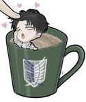  artist_request black_hair coffee cup emblem fingers heart levi_(shingeki_no_kyojin) male_focus miniboy mug shingeki_no_kyojin simple_background survey_corps_(emblem) white_background 
