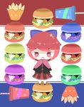  bad_id bad_pixiv_id blush bow cape drink drooling food french_fries hamburger open_mouth red_eyes red_hair remedei sekibanki short_hair touhou 