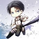  angel31424 ascot black_hair blue_eyes boots chibi levi_(shingeki_no_kyojin) male_focus shingeki_no_kyojin solo sword thigh_strap three-dimensional_maneuver_gear weapon wire 