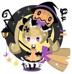  blonde_hair blush broom character_request halloween hat long_hair purple_eyes remedei ribbon twintails 