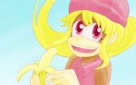  ape banana blonde_hair dixie_kong donkey_kong_(series) female fruit hair mammal nintendo pink_eyes ponytail primate unknown_artist video_games 