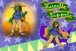 anthro clothed clothed_anthro clothing cosplay crocodilian desert female fully_clothed fully_clothed_anthro gesture gyro_zeppeli hand_gesture hi_res jojo's_bizarre_adventure leaning leaning_backward looking_at_viewer marcella_(marcodile-arts) marcodile reptile scalie steel_ball_run v_sign