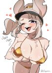 2026 anthro appoco big_breasts big_ears bikini biped black_visor blue_eyes blush blush_lines bouncing_breasts breasts buckteeth carrie_(appoco) circle_eyebrows cleavage clothed clothed_anthro clothed_female clothing colored colored_nails digital_drawing_(artwork) digital_media_(artwork) emanata english_text eyebrows female gold_bikini gold_bikini_bottom gold_bikini_top gold_hair_tie golden_week grey_text hair hand_on_breast hat headgear headwear heart_symbol hi_res long_hair long_nails looking_at_viewer mammal markings mole_(marking) mole_on_breast motion_lines mouse mouse_ears murid murine nails navel nipple_outline notched_ear one_eye_closed onomatopoeia open_mouth open_smile pawpads pink_inner_ear pink_nose pink_pawpads pink_tongue presenting presenting_breasts provocative provocative_clothing red_blush red_heart rodent shadow signature simple_background skimpy skimpy_bikini smile smiling_at_viewer solo sound_effects swimwear tan_eyebrows teeth text tied_hair tongue two-piece_swimsuit visor white_background white_body white_hair white_nails wink winking_at_viewer