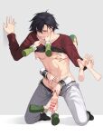  1boy 5girls abs bar_censor black_hair blush censored clone commentary disembodied_hand eiyuu_densetsu erection hakuleg hand_on_another's_cheek hand_on_another's_face handjob highres holding_hands male_focus multiple_girls open_mouth penis purple_eyes rean_schwarzer sen_no_kiseki_(series) towa_herschel two-handed_handjob 