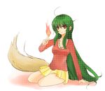  bad_id bad_pixiv_id fire green_hair inukami! long_hair red_eyes saihara skirt solo tail youko_(inukami) 