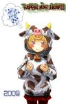  2009 animal_print chinese_zodiac copyright_request cow_print hood hoodie new_year pantyhose solo yamakou year_of_the_ox 