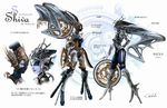  armor black_skin blue_eyes blue_skin chikako_(artist) concept_art dark_skin final_fantasy final_fantasy_xiii hand_on_hip headdress high_heels lips mecha_musume multiple_girls nix official_art profile shiva_(final_fantasy) shoes siblings sisters stiria translated wheel 