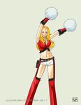  azasuke blonde_hair cheerleader elite_beat_agents fringe_trim gloves highres long_hair navel pom_poms shorts solo starr 