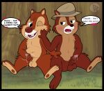 adozthechipmunk anthro ball_tuft balls blush bodily_fluids brother_(lore) brothers_(lore) brown_body brown_fur buckteeth chip_(disney) chipmunk circumcised clothing dale_(disney) dialogue disney dripping duo emanata erection fur genital_fluids genitals ground_squirrel group_masturbation hand_on_face hat hat_only headgear headgear_only headwear headwear_only hi_res humanoid_genitalia humanoid_penis incest_(lore) leaking_precum male male/male mammal masturbation mostly_nude open_mouth pawpads penis precum precum_drip rodent sciurid sibling_(lore) side_by_side sitting teeth tongue tuft vein