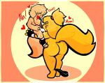 anthro big_butt big_tail bird_dog blush blush_lines bodily_fluids bottomwear bottomwear_around_one_leg bottomwear_down breath brooke_(heyomaerow) butt canid canine canis clothing clothing_around_one_leg cum cum_in_mouth cum_inside domestic_dog duo ejaculation eyes_closed fellatio female fingerless_gloves footwear genital_fluids genitals gloves golden_retriever hair handwear heart_symbol hearts_around_head heyomaerow hi_res hunting_dog interjection male male/female mammal onomatopoeia oral panting penile penis pinned pinned_to_wall ponytail redd_(heyomaerow) retriever sex shorts shorts_around_one_leg size_difference socks sound_effects standing tail text toeless_footwear toeless_socks yellow_body
