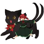  animal_ears bad_id bad_pixiv_id bell blush cat cat_ears cat_tail dual_persona fang kaenbyou_rin kaenbyou_rin_(cat) long_hair miyako_(xxxbibit) red_eyes ribbon tail touhou 