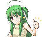  ahoge bad_id bad_pixiv_id green_hair inukami! long_hair one_eye_closed red_eyes s-no solo thumbs_up tongue youko_(inukami) 