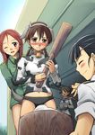  alternate_costume animal_ears animal_print bad_id bad_pixiv_id blush cow_ears cow_print embarrassed food gertrud_barkhorn kine mallet minna-dietlinde_wilcke miyafuji_yoshika mochi mochitsuki multiple_girls niina_ryou sakamoto_mio strike_witches wagashi world_witches_series 