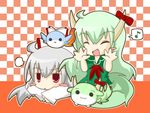  :3 blush_stickers chibi dual_persona ex-keine fujiwara_no_mokou fujiwara_no_mokou_(phoenix) hida_(artist) kamishirasawa_keine kamishirasawa_keine_(hakutaku) multiple_girls sukusuku_hakutaku touhou 