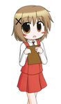  aoba_(kona) bad_id bad_pixiv_id brown_eyes brown_hair hair_ornament hidamari_sketch school_uniform short_hair solo x_hair_ornament yuno 