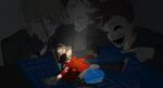  4boys :d animification antenna_hair bad_id bad_twitter_id black_eyes blonde_hair blood blue_hoodie blueprint_(object) brown_hair canon_event chromatic_aberration combat_helmet commentary covering_own_mouth crying crying_with_eyes_open drawstring edd_(eddsworld) eddsworld expressionless flipped_hair green_hoodie green_jacket grey_pants hair_behind_ear hair_ears hand_up harpoon hat helmet highres hollow_eyes hood hood_down hoodie injury jacket jitome kiyoshi_st laughing long_sleeves looking_at_another looking_down male_focus matt_(eddsworld) mini_person miniboy multiple_boys open_clothes open_jacket open_mouth orange_hair pants pickelhaube pointing pointing_at_another pool_of_blood procreate_(medium) purple_hoodie red_hoodie red_shoes scene_reference shoes short_hair smile sneakers spiked_hair tears tom_(eddsworld) tord_(eddsworld) unworn_hat unworn_headwear 