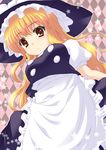  apron blonde_hair brown_eyes buttons dress hat katagiri_chisato kirisame_marisa long_hair ribbon solo touhou witch witch_hat 