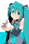  aqua_eyes aqua_hair bad_id bad_pixiv_id cupping_hands detached_sleeves eyebrows_visible_through_hair hatsune_miku hattori_masaki highres long_hair necktie snowman solo twintails vocaloid 