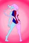 2:3 2_toes 3_fingers anthro bitey_(clown_with_teef) butt clothing clown_with_teef demon eyeless feet female fingers hand_on_leg hand_on_thigh hi_res humanoid imp looking_back multicolored_body multicolored_clothing plantigrade pointed_tail raised_heel raised_tail rear_view sharp_teeth smile smiling_at_viewer smirk smirking_at_viewer solo standing tail teeth toes
