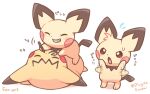  closed_eyes drawing_on_another's_face flying_sweatdrops grin holding holding_marker lying marker motion_lines mugita_konomi no_humans on_back open_mouth pichu pikachu pokemon pokemon_(creature) pokemon_focus simple_background smile sweatdrop teeth 