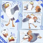 1:1 avian avian_feet beak beaver beaver_tail bird blush bodily_fluids brown_body brown_fur buckteeth claws conner_(hoppers) craftycrayola dialogue duo english_text exclamation_point eyes_closed feathered_wings feathers female feral flying fur great_heron grey_body grey_feathers group heron hi_res holding_another king_george_(hoppers) mabel_tanaka male mammal open_mouth pelecaniform rodent simple_background size_difference solo speech_bubble sweat tail tail_feathers tan_body tan_fur teeth text thought_bubble tired tongue trio white_body white_feathers wide_eyed wings