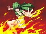  ahoge fire green_hair inukami! long_hair red_eyes s-no skirt solo youko_(inukami) 