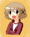  brown_eyes brown_hair dansora hair_ornament hidamari_sketch highres short_hair solo x_hair_ornament yuno 