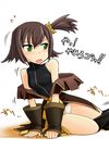  bare_shoulders blush brown_hair gauntlets green_eyes nan_(tales) panties pantyhose sitting tales_of_(series) tales_of_vesperia underwear urokozuki 