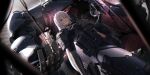  1girl absurdres ak-15 ak-15_(girls'_frontline) artificial_eye assault_rifle braid breasts buckle bulletproof_vest closed_mouth commentary crop_top dixo_(user_srff3835) exoskeleton frown girls'_frontline girls'_frontline_2:_exilium gloves grey_hair gun hair_between_eyes highres holding holding_gun holding_mask holding_weapon holster kalashnikov_rifle large_breasts leg_armor long_hair looking_at_viewer mask midriff pants pouch purple_eyes red_pupils rifle shirt sidelocks snap-fit_buckle solo standing tactical_clothes thigh_armor thigh_holster unworn_mask voymastina_(girls'_frontline_2) weapon white_hair 