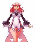  breasts cross gloves la_pucelle large_breasts long_hair pantyhose pink_hair prier red_eyes red_hair ryoji_(nomura_ryouji) short_hair smile solo staff thighs wide_hips 