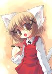  animal_ears brown_eyes brown_hair cat_ears hair_ornament hidamari_sketch kemonomimi_mode pencil school_uniform short_hair solo tail uryuu_sango wooden_pencil x_hair_ornament yuno 