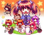  5girls animal_ears animal_print bear_ears bear_girl bell bloomers bunny_ears cat_ears cat_tail cow_ears cow_girl kuma-tan kumatanchi multiple_girls neko-kun nishima_yuuya rabi-tan sumomo_(kumatanchi) tail thighhighs tiger_print tora-oneesan twintails underwear ushi-oneesan 