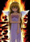  aisaka_taiga bonfire bow brown_hair chemise choker fire long_hair orange_eyes pantyhose smile solo sugaishi tiara toradora! very_long_hair white_legwear wings 