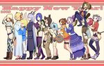  6+girls animal_ears animal_print antlers bad_id bad_pixiv_id blush bunny_ears chinese_zodiac copyright_request cow_girl cow_print dog_ears double_bun garter_belt glasses hat highres horns lineup mouse_ears multiple_girls new_year profile snake tail thighhighs wings yahako 